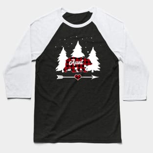 Aunt Bear Buffalo Red Plaid Matching Family Christmas Baseball T-Shirt